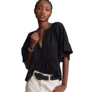 By Anthropologie Black Short V-Neck Sleeve Peplum Swing Top Plus Size 2X
